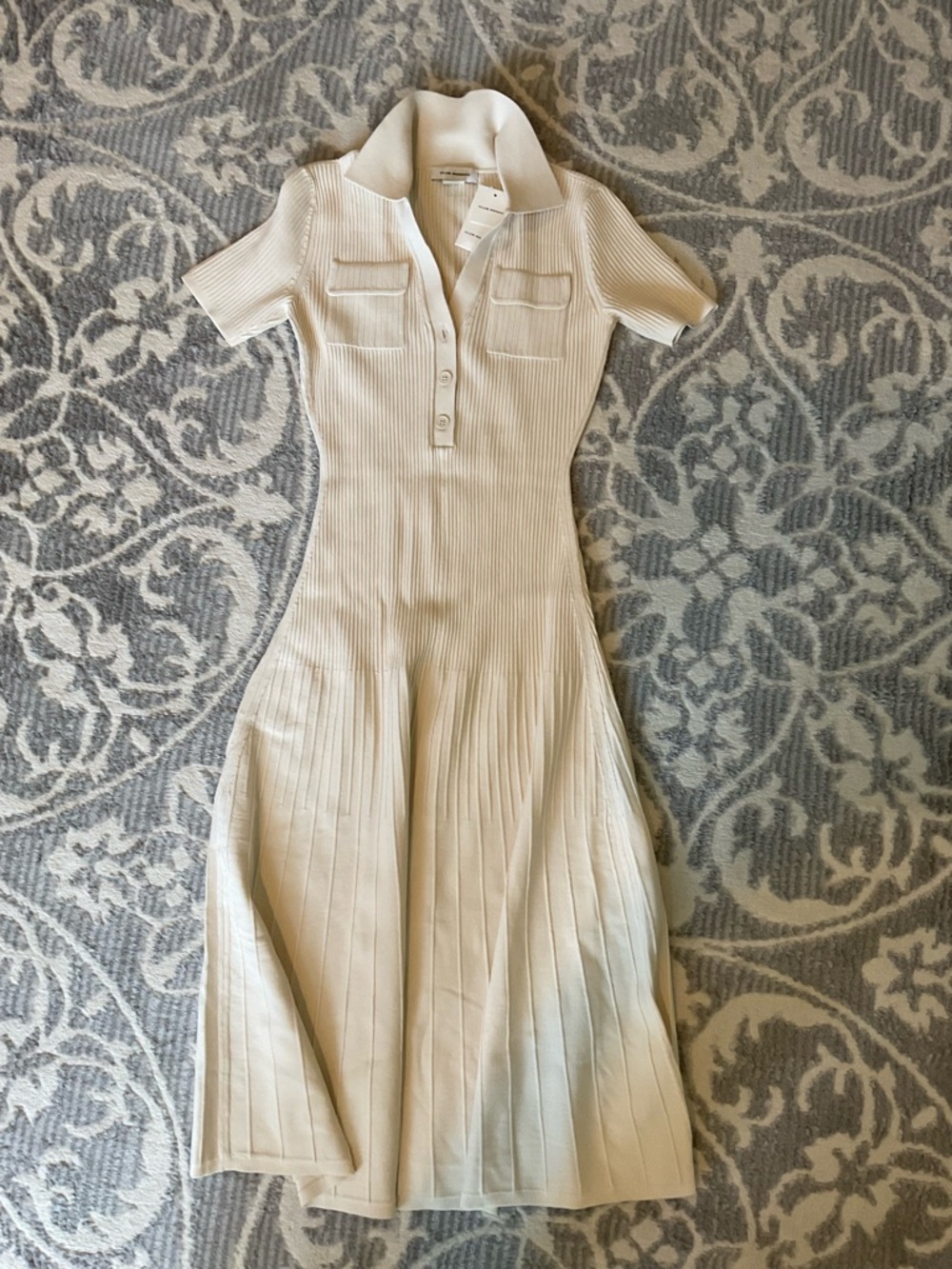 Club Monaco Cream Ribbed Polo Midi Dress